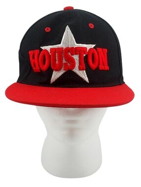 L.O.G.A. Menl M Black Red Fitted Houston Texas H-Town Star Streetwear Cap Hat